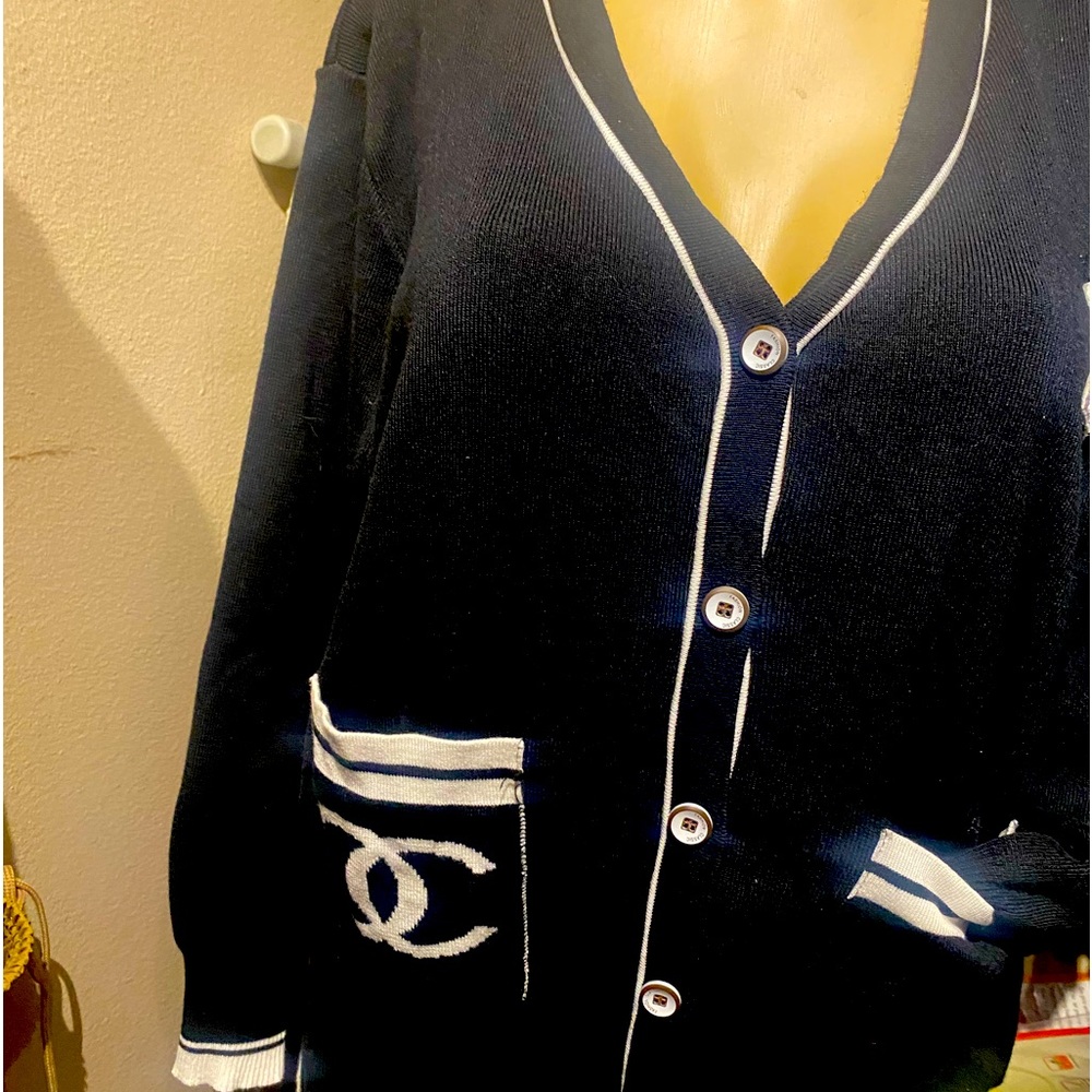 Chanel button up cardigan, long sleeve sweater V-neck